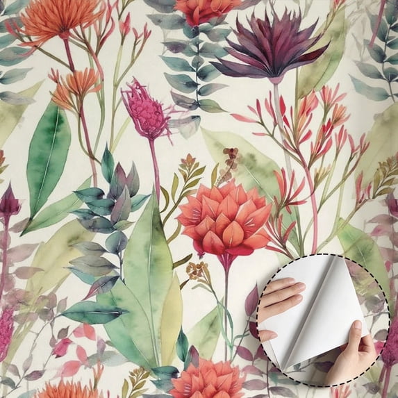 Gothic Floral Wallpaper, Vintage Red and Gold Peony Peel and Stick Waterproof Wall Decoration for Living Room Bedroom Kitchen Cabinet Drawer Rental Property, 17.7 * 118 in