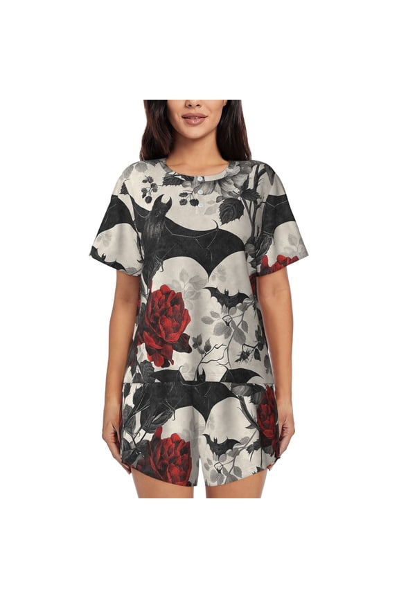 Gothic Floral Women’S Short-Sleeved Pyjama Set Round-Neck Loungewear for Indoor and Outdoor