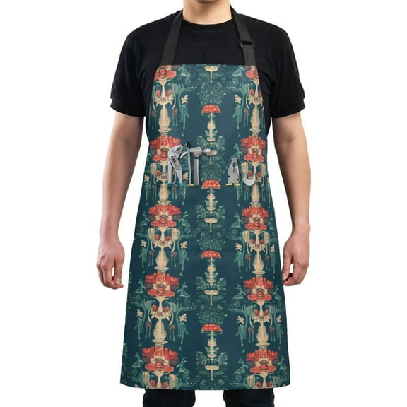 Gothic Flower Design Chef Kitchen Apron with Pockets for Women Waterproof Aprons for Cooking Baking