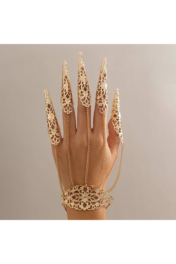 Gothic Flower Iron Finger Ring Bracelets for Women Golden 6-1/4 inch(16cm) DIY