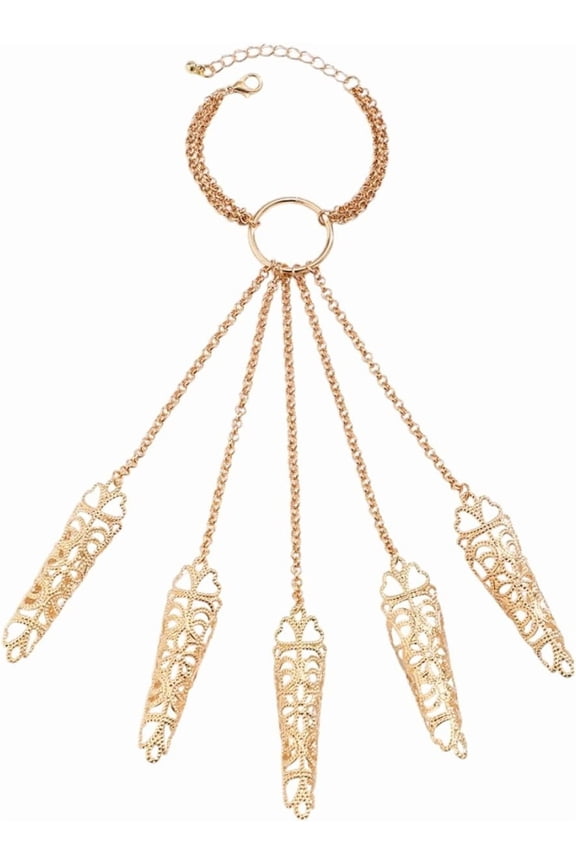 Gothic Flower Iron Finger Ring Bracelets for Women Golden 6 1/4 inch(16cm) Gold DIY