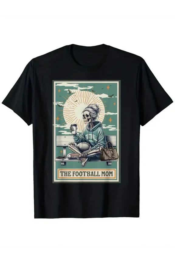 Gothic Football Mom Skeleton Design for Women Short Sleeve Graphic T-Shirt