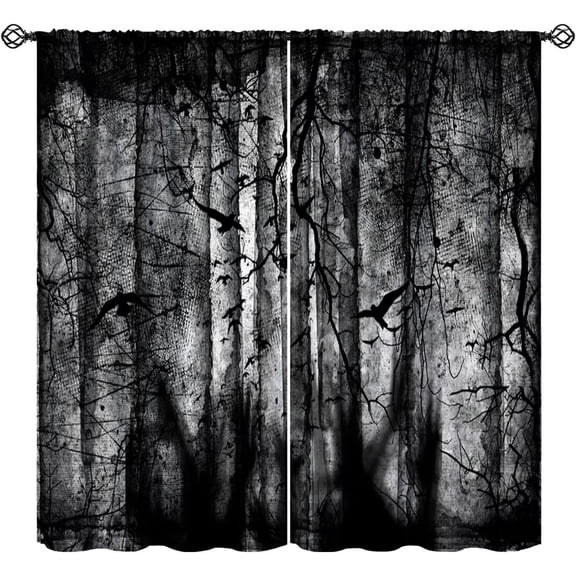 Gothic Forest Curtains, Halloween Horror Foggy Mysterious Forest Ghost Dead Trees Spider Webs Print Blackout Window Treatments for Kitchen Bedroom Livingroom, 84" W X 84" L