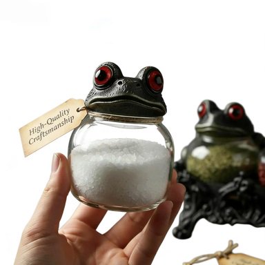 Gothic Frog Head Spice Jar with Glass Container, Vintage Decorative Seasoning Storage Bottle for Kitchen Countertop & Gothic Home Decor