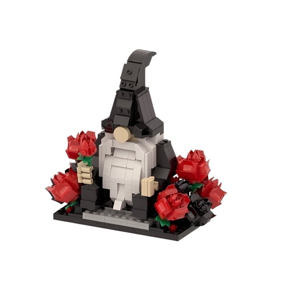 Gothic Garden Gnome Building Block Set, 525Pcs Dark Fantasy Wizard 3D Model, Romantic Rose Figurine for Desktop Decor