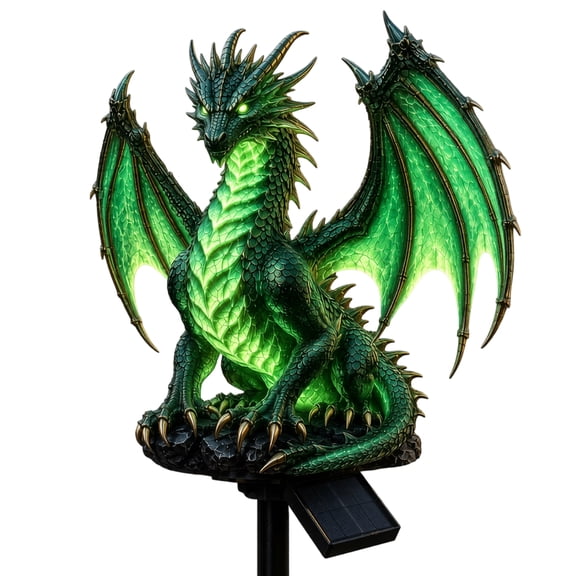 Gothic Garden Resin Dragon Statue Ground Stake, 1Pc Solar Garden Figurine, Outdoor Statues Figurine Lights, Halloween Dragons Decor (Jade)