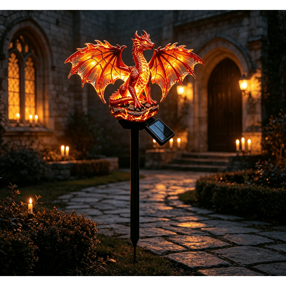 Gothic Garden Resin Dragon Statue Ground Stake, Solar Garden Figurine, Outdoor Statues Figurine Lights, Medieval Gargoyle Outdoor Landscape Lighting, Halloween Dragons Decor