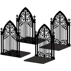 Gothic Gate Metal Bookends for Shelves 2 Pair of Modern Decorative Heavy Duty Study Book Support Stoppers for Office Desk Shelf Room 5.3"x4.3"x7.3" Cast Iron Simple Tall Bookends