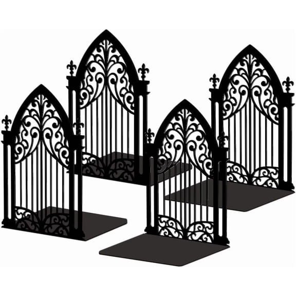 Gothic Gate Metal Bookends for Shelves 2 Pair of Modern Decorative Heavy Duty Study Book Support Stoppers for Office Desk Shelf Room 5.3"x4.3"x7.3" Cast Iron Simple Tall Bookends Black