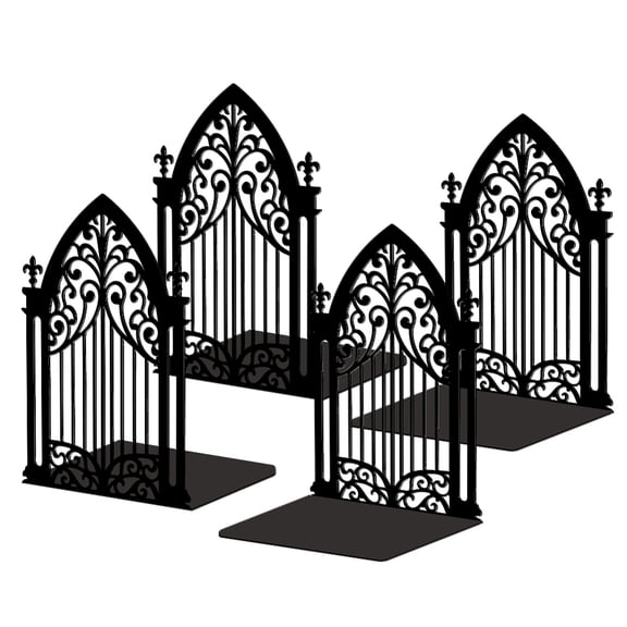 Gothic Gate Metal Bookends for Shelves 2Pair of Modern Decorative Heavy Duty Study Book Support Stoppers 5.3"x4.3"x7.3" Cast Iron Simple Tall Bookends