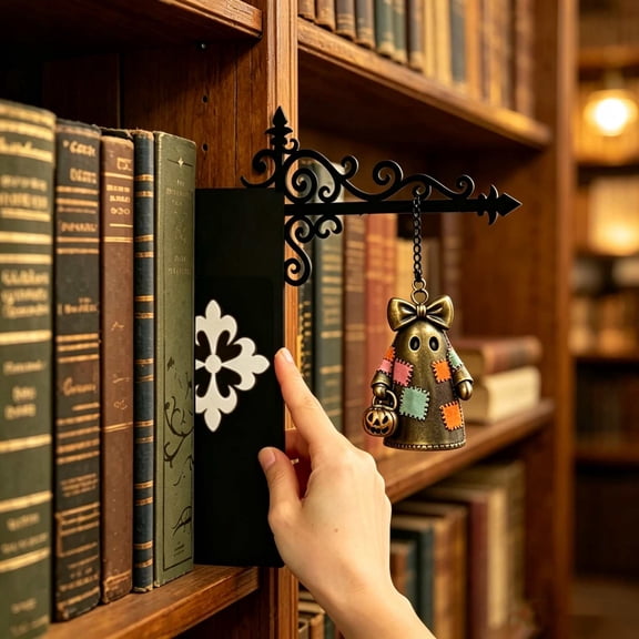 Gothic Ghost Bookends Heavy Duty Iron Bookshelf Stopper Dark Academia Room Decor Whimsical Ornament Black 7 Inch