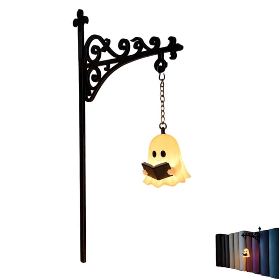 Gothic Ghost Bookshelf Light LED Book Insert, No-Drill Hanging Reading Ghost Shelf Sitter, Cute Bookshelf Decor for Book Lovers, Spooky Indoor Nightstand Lamp for Home Library Halloween