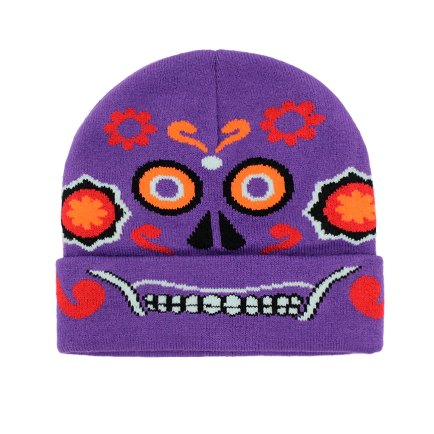 Gothic Ghost Face Graphic Beanie Vintage Purple Knit Hats Lightweight
