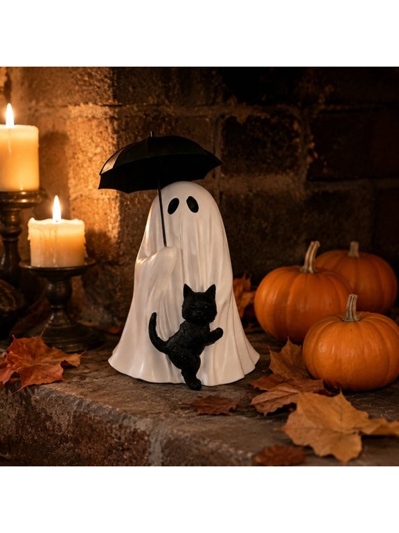 Gothic Ghost Figurine Cute, Usupdd Spooky Halloween Resin Statue With Umbrella, 12-15cm Mini Ghost Decor For Home Desk Shelf Party