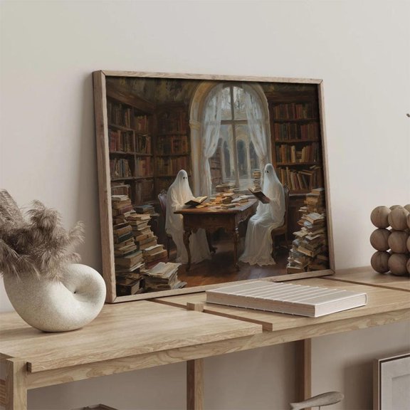 Gothic Ghost Library Art Spooky Haunted Reading Room Decor UNFRAMED Poster, Wall Art for Decor, Present, 8x12