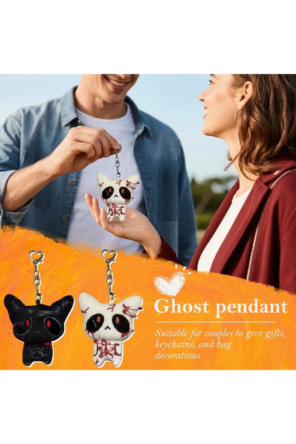 Gothic Ghost Plush Pendant Keychain, Dark Style Hand-Stitched Guardian Doll for Bags and Backpacks, Unique Spooky Gift for Couples and Horror Enthusiasts