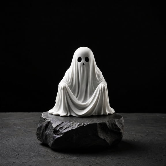 Gothic Ghost Statue - White Ghost Statue for Halloween Decor, Resin Spooky Specter Figurine with Flowing Robe & Base, Perfect for Mantel, Shelf, Desk, Party Centerpiece Ornament