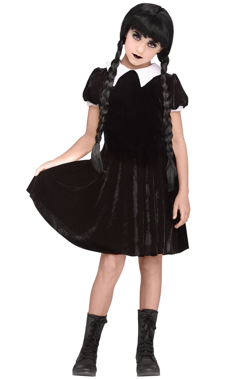 Ladies Creepy Girl Wednesday Addams Adults Halloween Fancy Dress Costume