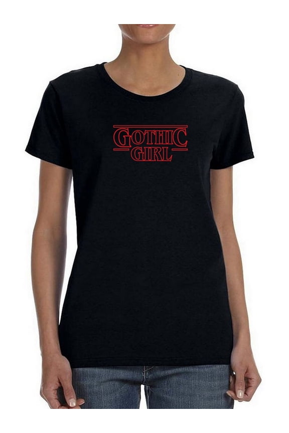 Gothic Girl Stranger Style Women Black T-Shirt, Female Medium