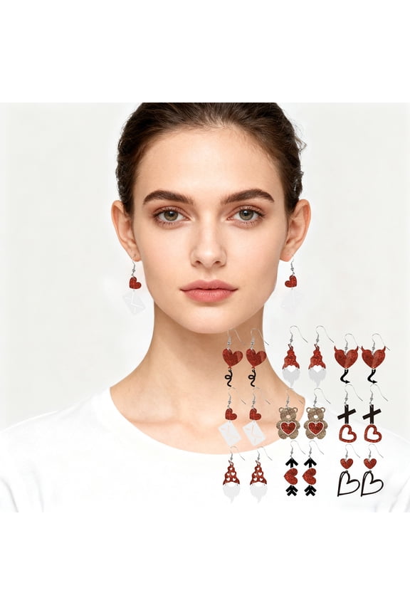 Gothic Glitter Heart Earrings for Women, 7-Pack Punk Devil Horns & Cross Dangle Earrings with Silver Metal Hooks, Edgy Subculture Party Accessories, Dark Romantic Trendy Glitter Sequin Earrings