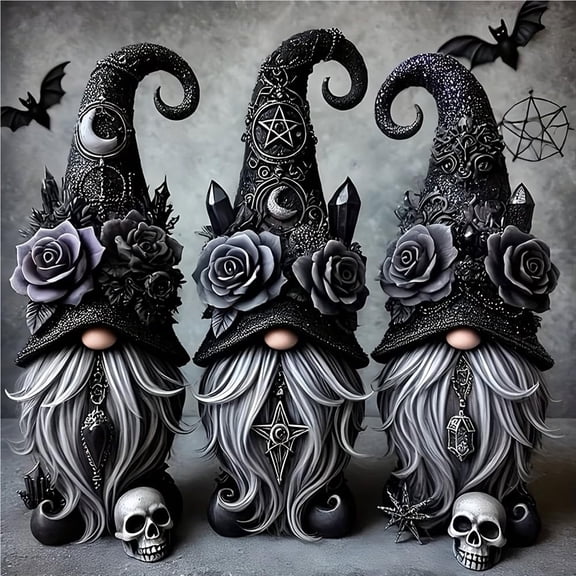 Gothic Gnome Diamond Painting Kits for Adults, 5D Full Drill Halloween Witch Gnome Diamond Art, DIY Skull Rose Bat Gnome Gem Painting Crafts for Home Wall Decor Gifts