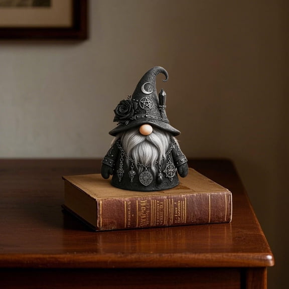Gothic Gnome Resin Figurine, Easter Home Decor, Fun Gifts Ideas Dark Style Mini Gnome Statue for Tabletop Shelf Patio Garden, Unique Gothic Ornament for Mothers Day Decoration, 4.92in