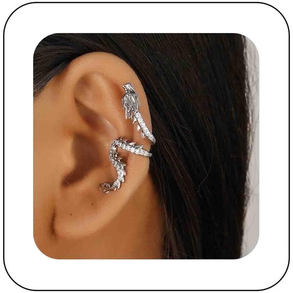 Gothic Gold Dragon Ear Cuff - Crystal Dragon Cuff Crawler Earring - Punk Metal - Cz Rhinestone - Animal Non-Piercing Earring - Women's Jewelry