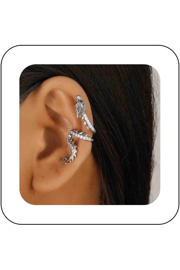 Gothic Gold Dragon Ear Cuff - Crystal Dragon Cuff Crawler Earring - Punk Metal - Cz Rhinestone - Animal Non-Piercing Earring - Women's Jewelry