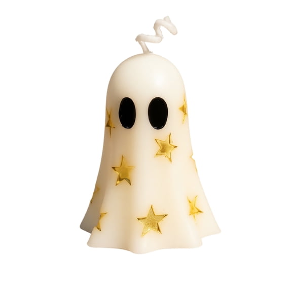Gothic Gold Foil Star Moon Ghost Shaped Soy Candle, 4 Color Matte Ghost Candle for Bedroom Indoor Halloween Holiday Spooky Atmosphere Ornament