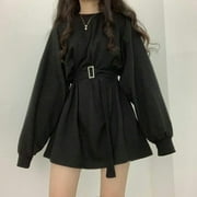 Gothic Goth Dress Women Streetwear Kpop Fashion Korean Style Gothic Harajuku Long Sleeve Black Dress Mini Wrap Mall -Black-M