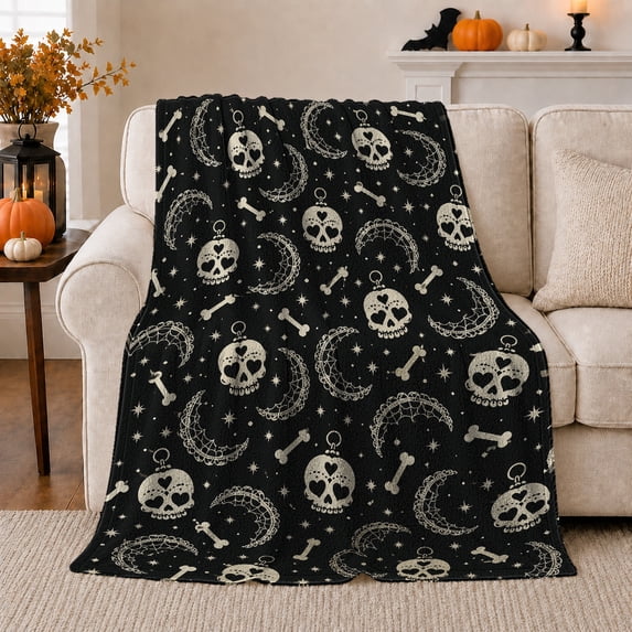 Gothic Gothic Motif Celestial Moon, Mystical Celestial Art Scene, Warm Flannel Blanket for Living Room and Bedroom, Celestial Art Lovers Valentine's Day Gift, Celestial Home Decor