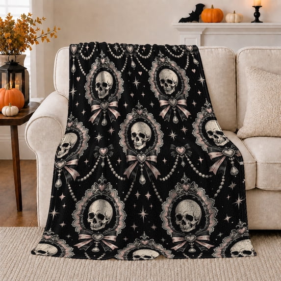 Gothic Gothic Motif Motif Elegant Victorian Frames Pink, Dramatic Artistic Scene, Warm Flannel Blanket for Office and Dorm, Art Lovers Valentine's Day Gift, Artistic Home Decor