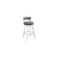 thumbnail image 1 of Gothic Grace 26" Gray Faux Leather Swivel Counter Stool Chair with Curved Open Back and Sturdy Chrome Iron Frame for Lasting Comfort, 1 of 6