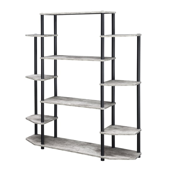 Gothic Grace Wall Unit Bookshelf, 47.25-In x 11.5-In x 52.5-In , 10 Spacious Shelves, Stainless Steel Tubes, Faux Birch Finish, Open Display & Storage