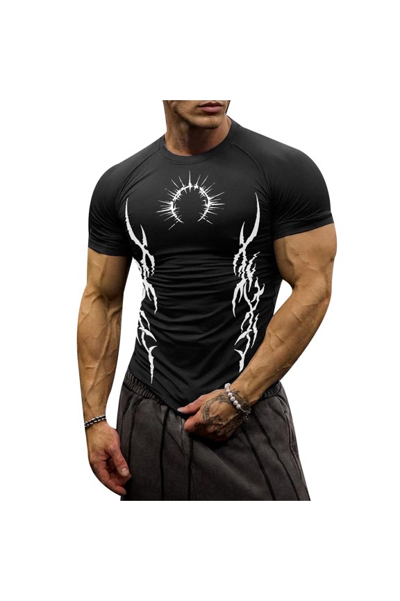 Gothic Graphic Compression Shirt Men's Athletic Compression Shirt Round Neck Short Sleeve Gym Breathable Stretchy Athletic Top
