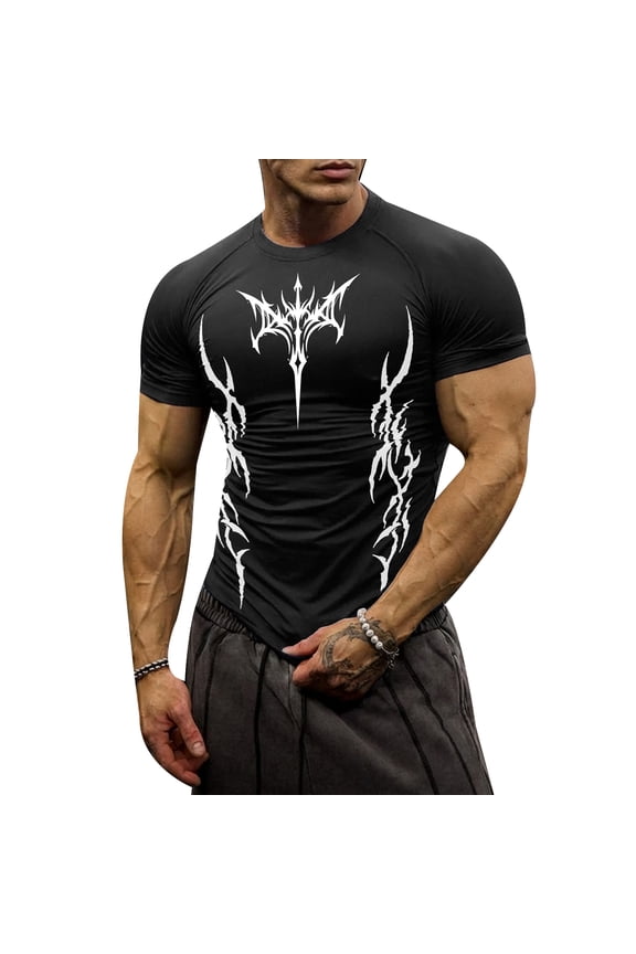 Gothic Graphic Compression Shirt Men's Athletic Compression Shirt Round Neck Short Sleeve Gym Breathable Stretchy Athletic Top