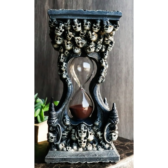 Gothic Graveyard Morphing Cranium Skulls Invertible Pillar Sand Timer Figurine