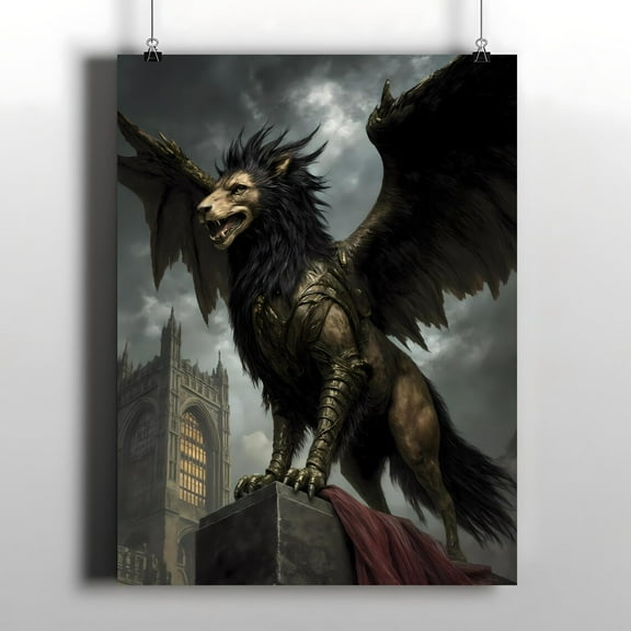 Gothic Griffin Poster Wall Art, Dark Fantasy Creature Poster, Medieval Mythical Animal Poster, Atmospheric Renaissance Home Decor, Size 8x12 UNFFRAMED F03.1.7l2850