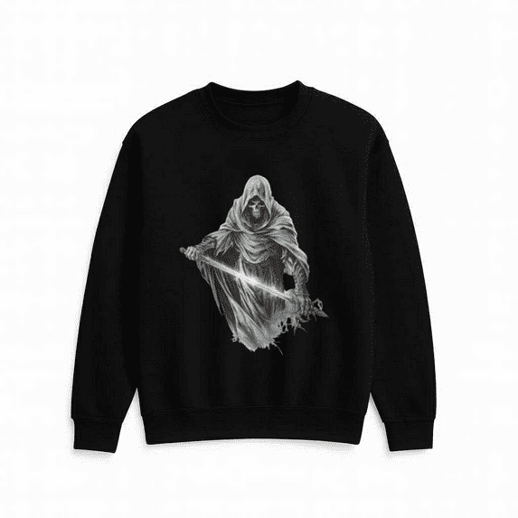 Gothic Grim Reaper Dark Fantasy Inspired Horror Graphic Casual Outfit Print Sweatshirt, for men & women, up to size 5XL