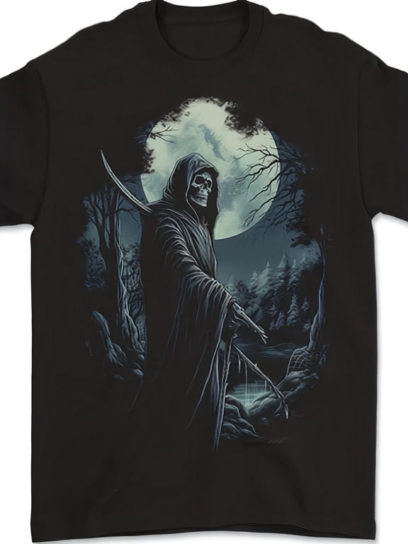 Gothic Grim Reaper Full Moon Graphic Vintage Grunge Y2k Cotton Men's Women's Unisex T-Shirt