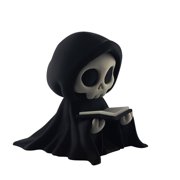 Gothic Grim Reaper Reading Book Resin Figurine Matte Black Cloak Skeleton Statue Mini Desktop Ornament for Bookshelf Desk Library Halloween & Year-Round Dark Style Home DecorBlack-8cm