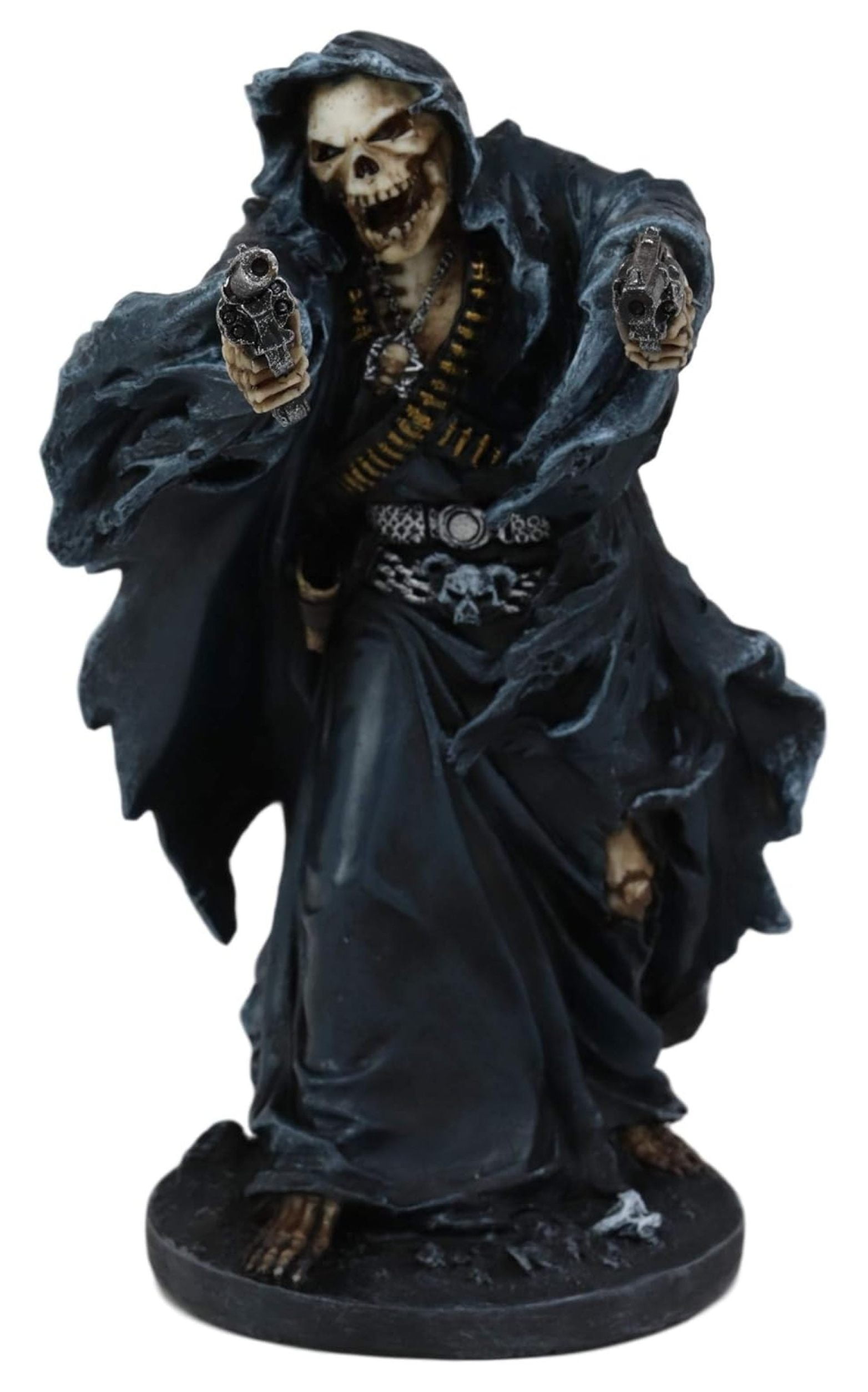 Gothic Grim Reaper Skeleton with Dual Pistols Figurine 9" Tall Day of
