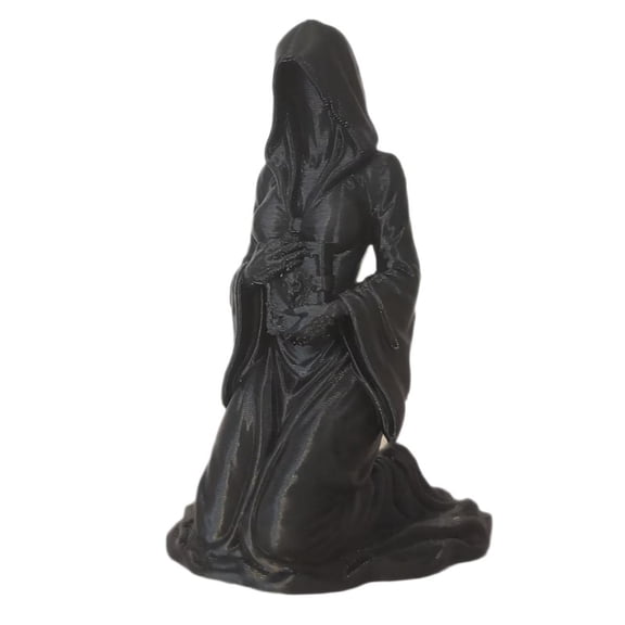 Gothic Grim Reaper Statue, 3D Printed Kneeling Black Faceless Hooded Sculpture, 1 Pack Halloween Desktop Ornament, for Home Office Shelf Spooky Themed Party Decorative Display