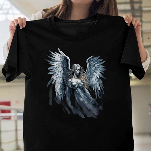 Gothic Guardian Angel Fantasy Dark Wings Protector Unisex T-Shirt, Heaven Sent Graphic V40854, Up to Size 5XL