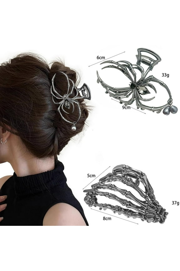 Gothic Hair Clips, Black Spider Skull Hair Accessories, Large Cute Skeleton Hair Pins for Women, Lightweight Comfortable Reusable Alloy Hair Claws for Halloween Style
