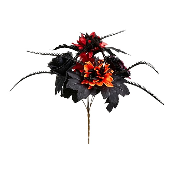 Gothic Halloween Artificial Bouquet 12.2In, Faux Rose Sunflower Dahlia Dark Floral Arrangement for Halloween Table & Window Seasonal Decor,Black