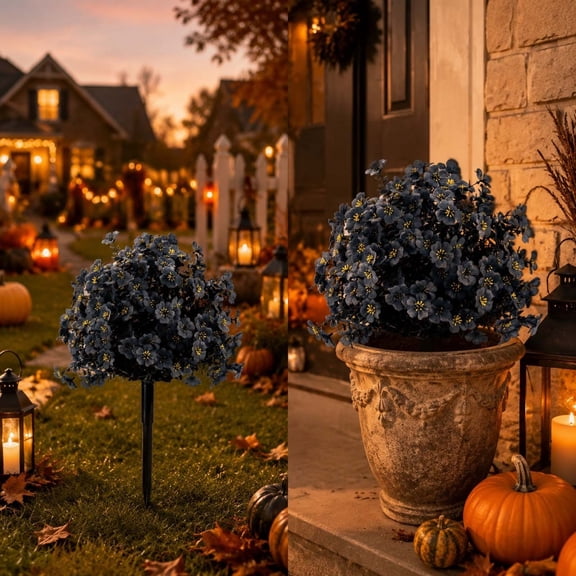 Gothic Halloween Artificial Flower Garden Stake, Mysterious Dark Floral Yard Spike Decor, Outdoor Waterproof Bonsai Pick for Patio Garden Porch Lawn Halloween Spooky Landscape Decoration, B