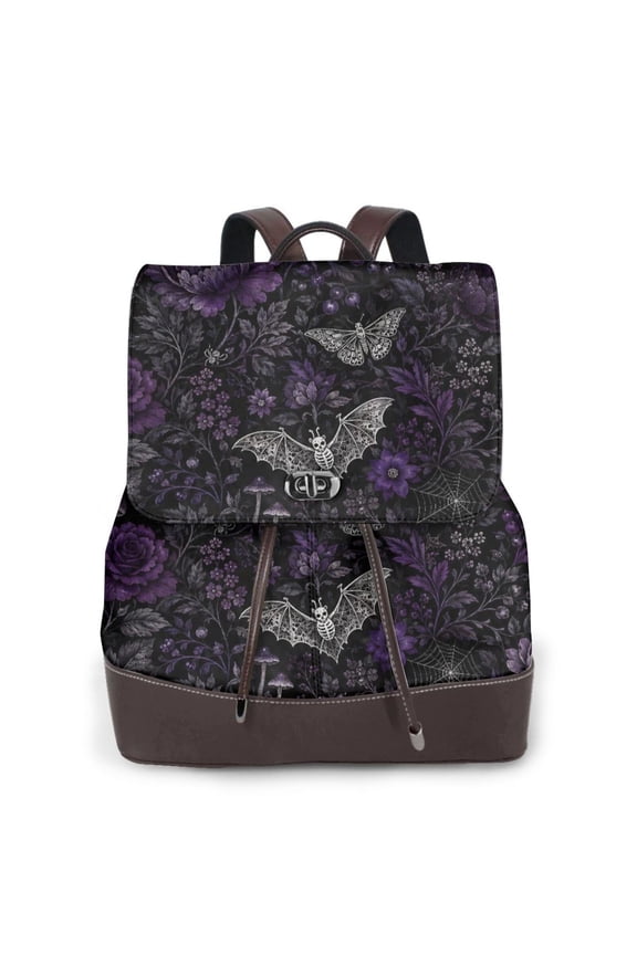 Gothic Halloween Bat Owl Women's Leather Backpack All-Over Print Bag for Work and Travel
