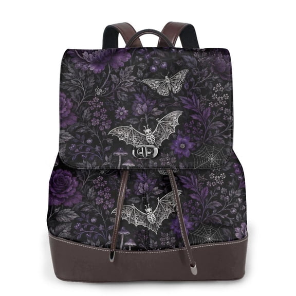 Gothic Halloween Bat Owl Women's Leather Backpack All-Over Print Bag for Work and Travel