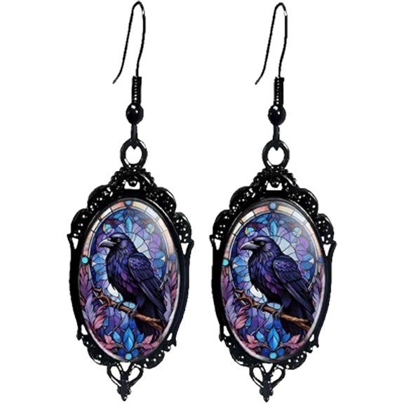 Gothic Halloween Cameo Earrings,Vintage Crystal Glass Witch/Raven/Bat/Tree Dangle Earrings Punk Style Dark Earring Goth Victorian Earring Halloween Jewelry for Women